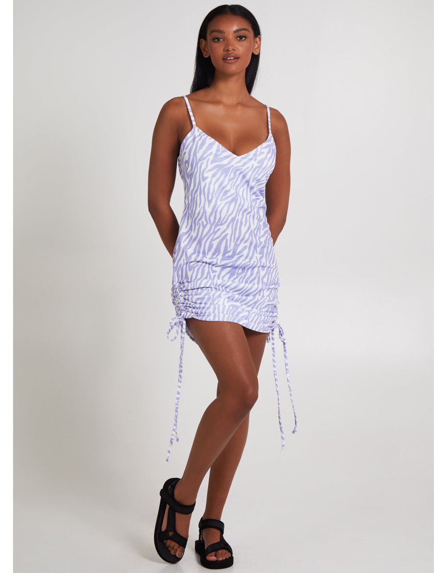 Zebra Print Ruched Cami Dress