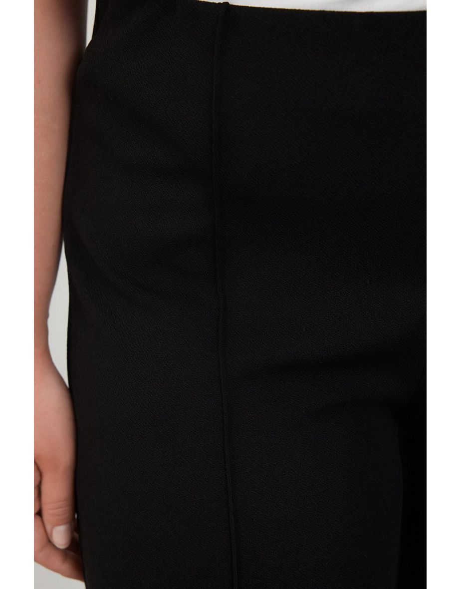 Black Rib Detailed Elastic Waist Knitted Wide Leg Plus Size Trousers - 6