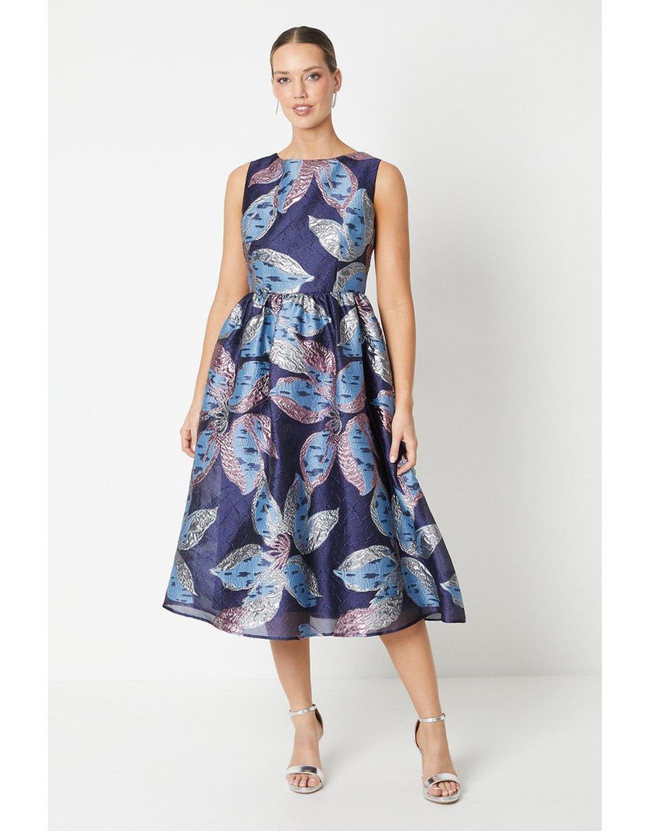 Slash Neck Dress In Organza Jacquard