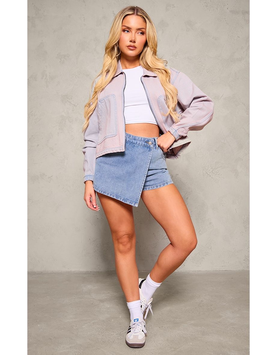 Lavender Oversized Washed Denim Jacket