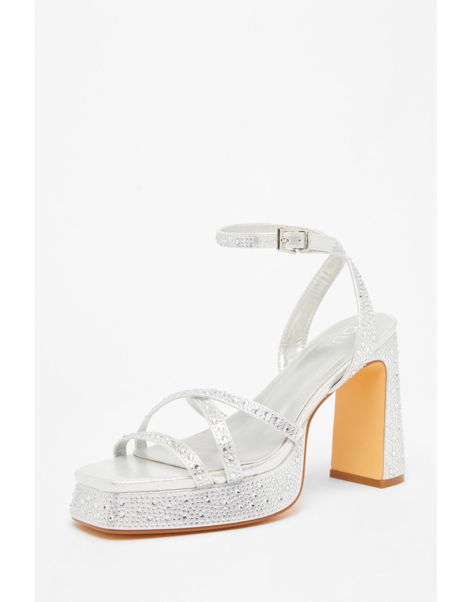 Silver Diamante Platform Heels