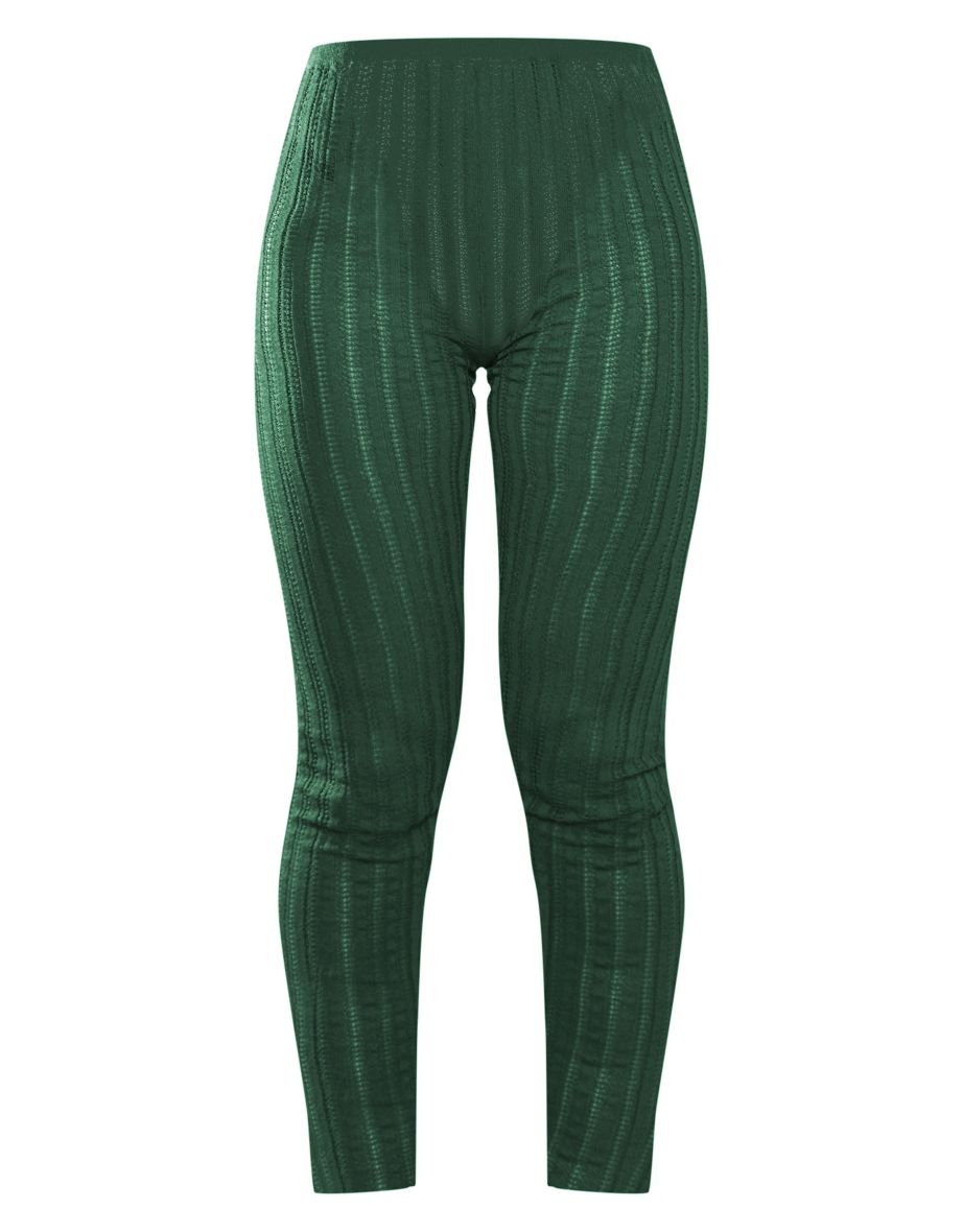 Dark Khaki Ladder Sheer Knit Leggings - 4