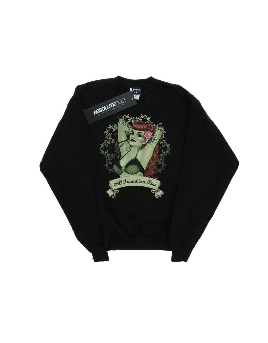 DC Comics Girls Poison Ivy All I want Is A Kiss Sweatshirt - Black