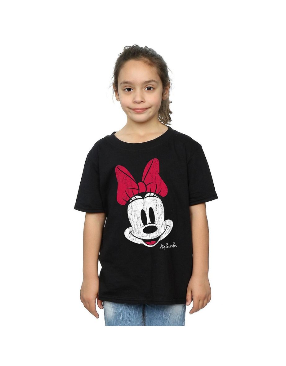 Disney Girls Minnie Mouse Face Cotton T-Shirt - Black