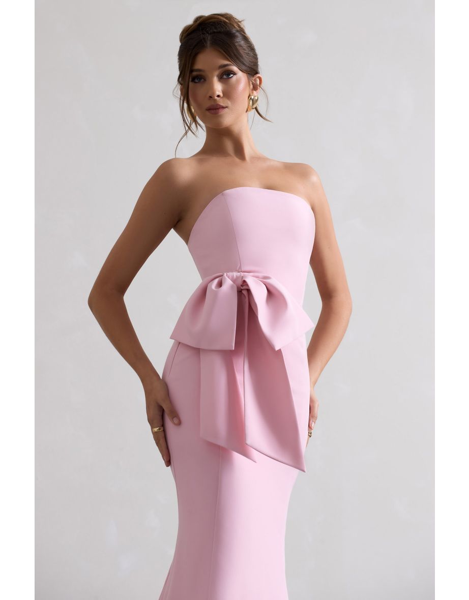 To Me | Pink Bandeau Dress With Oversized Bow - 2