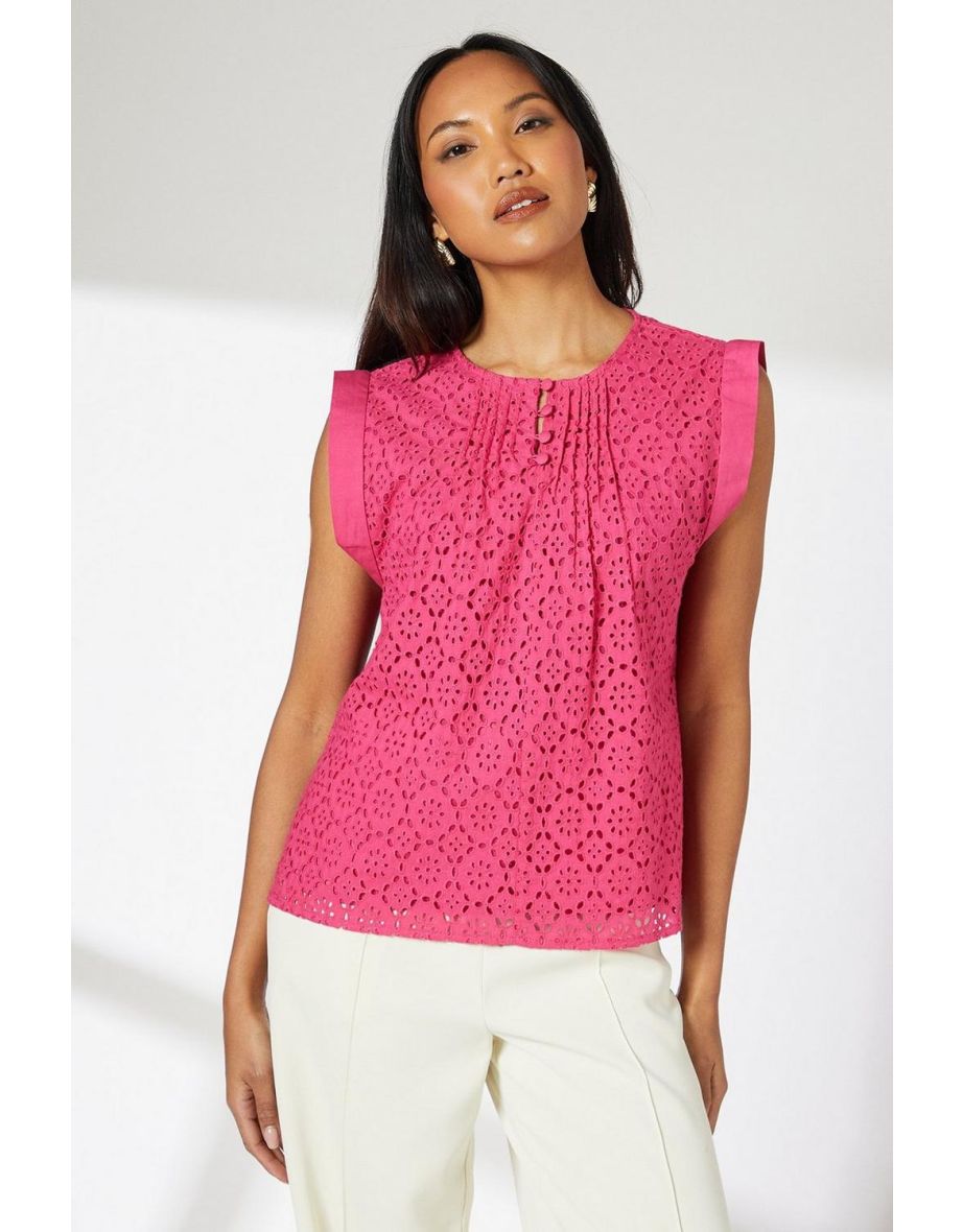Pink PinTuck Detail Broderie Blouse - 3