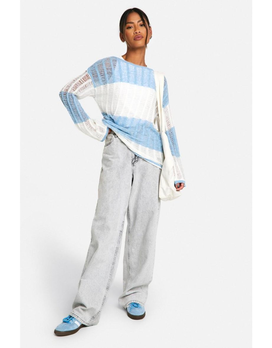 Ladder Knit Stripe Oversized Sheer Jumper