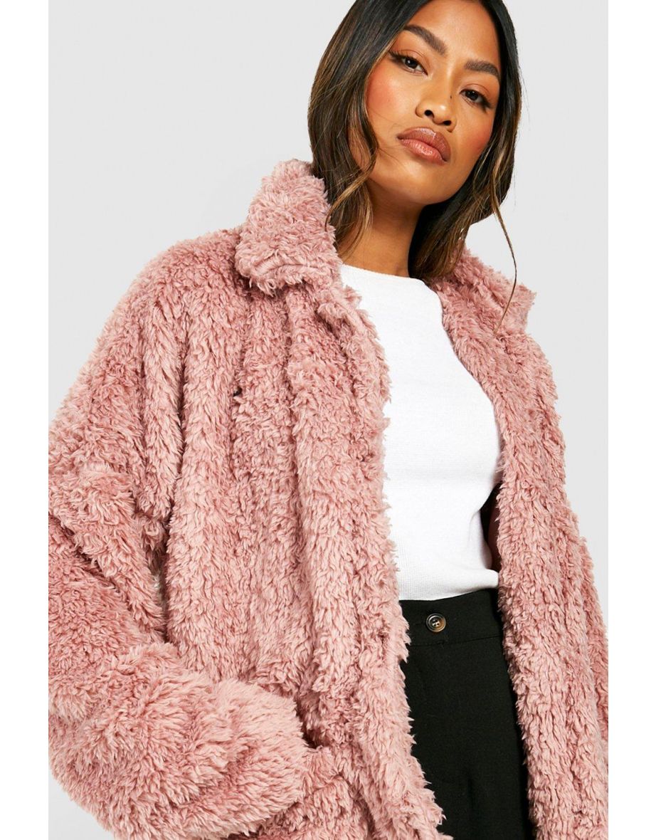 Teddy Faux Fur Jacket - dusky pink - 3