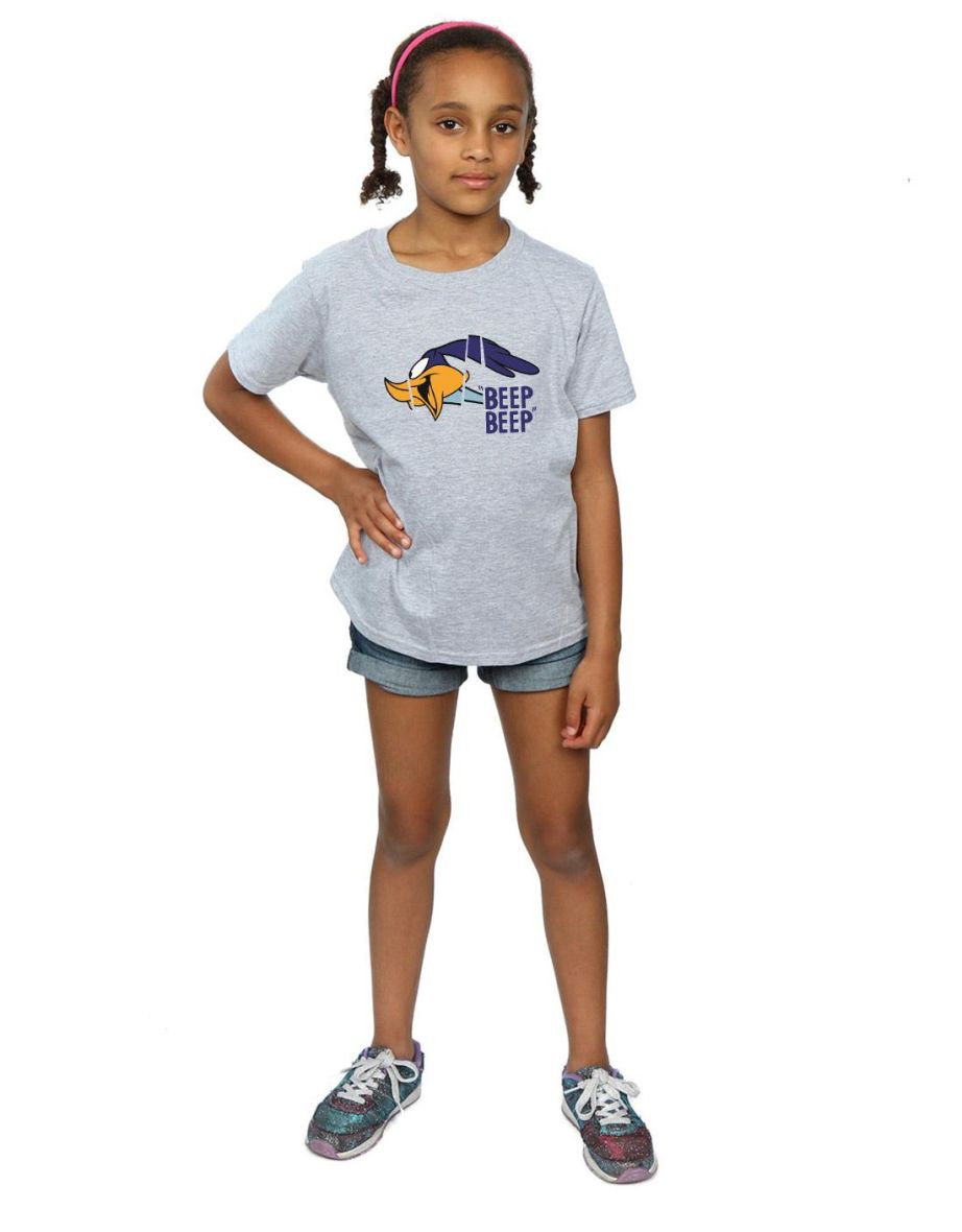 Looney Tunes Girls Road Runner Beep Beep Cotton T-Shirt - Sports Grey - 3