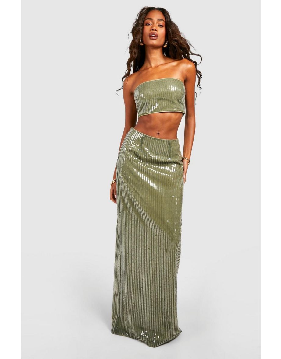 Sequin Bandeau Top - khaki - 3