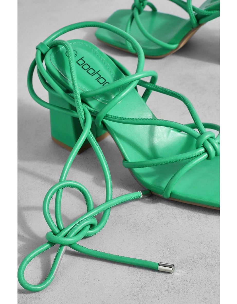 Knot Detail Block Heel Wrap Up Heels - green - 3