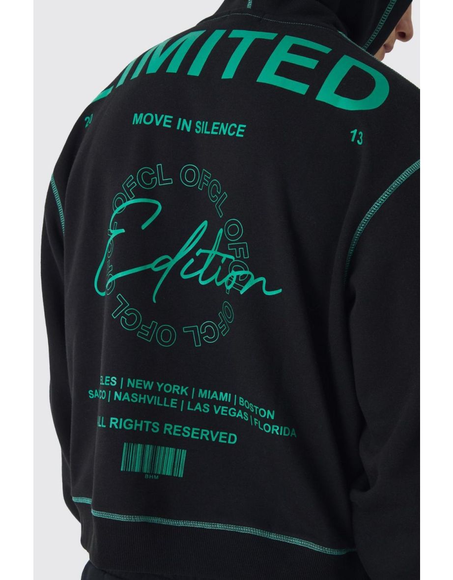 Oversized Boxy Contrast Stitch WRLDWD Graphic Hoodie - 2