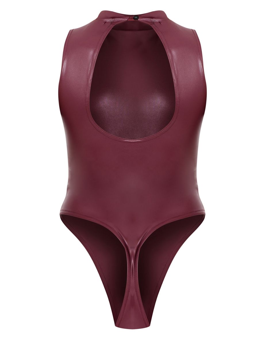 Maroon Faux Leather Bodysuit - 5