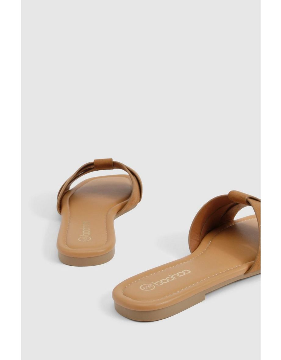 Wide Fit Faux Suede Woven Basic Mule Slider - tan - 3
