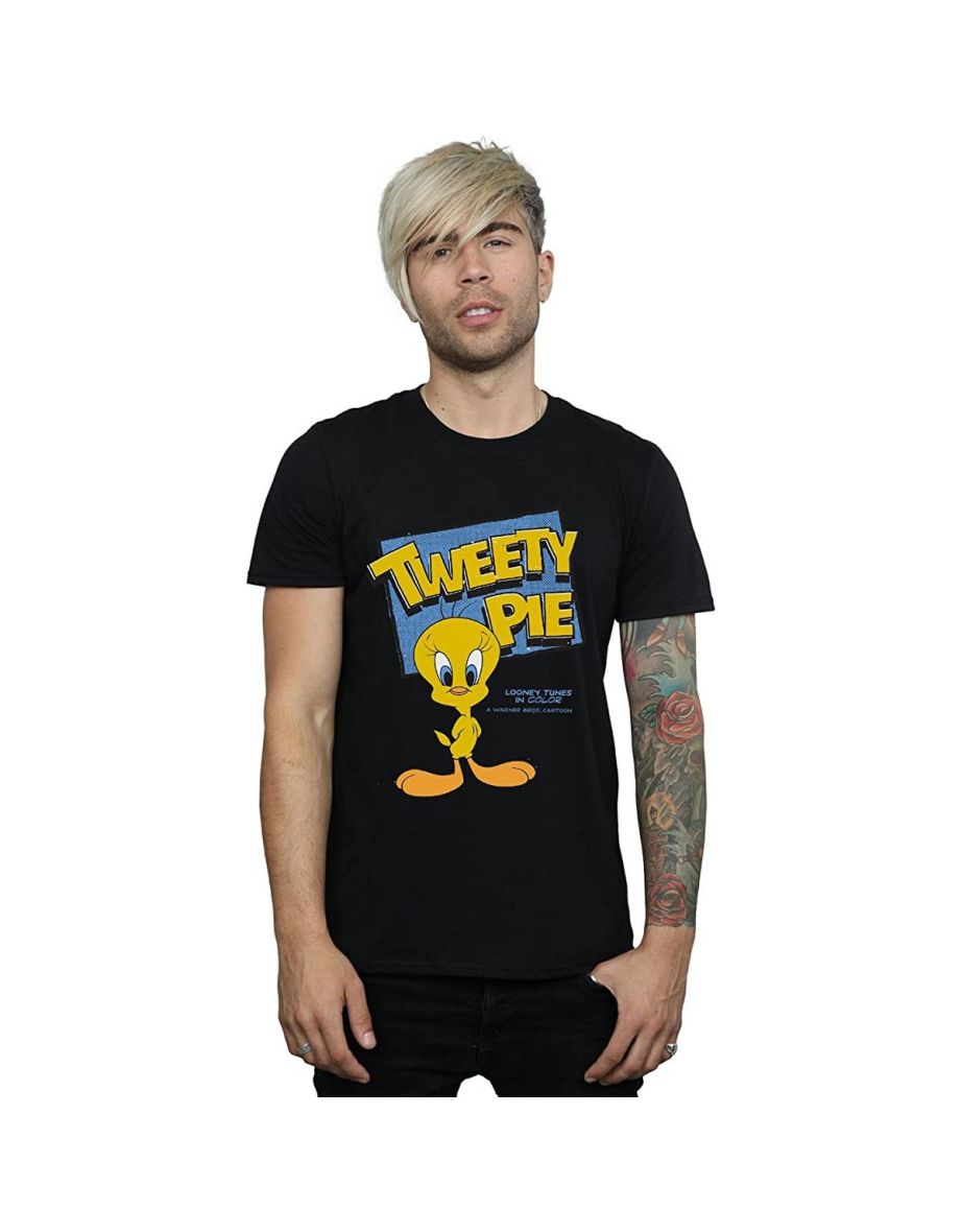 Looney Tunes Mens Classic Tweety Cotton T-Shirt - Black