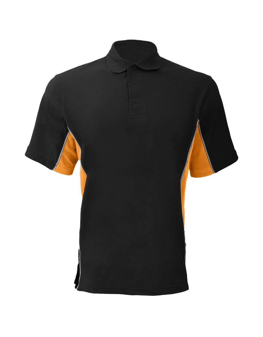 Gamegear® Mens Track Pique Short Sleeve Polo Shirt Top - Black/Orange/White