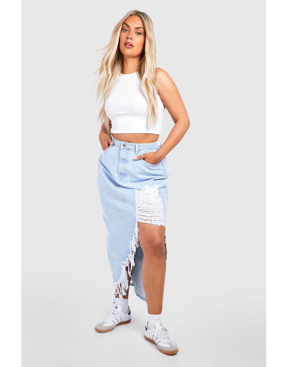 Light blue denim ripped skirt best sale