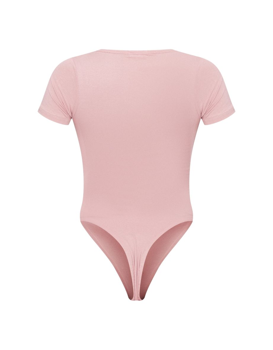 PRETTYLITTLETHING Light Pink Logo Short Sleeve Bodysuit - 5