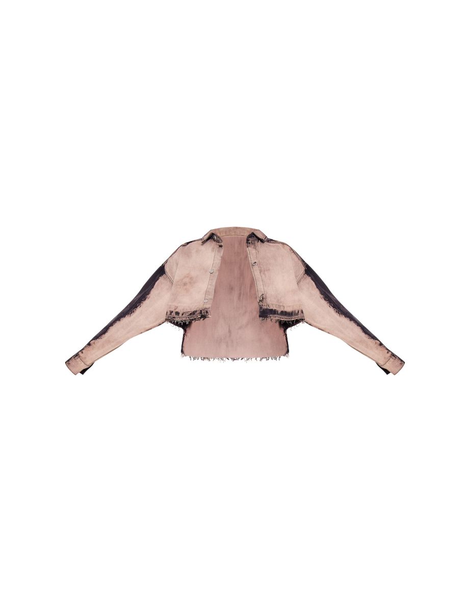 Light Grey Raw Hem Bleach Wash Button Up Cropped Jacket - 4