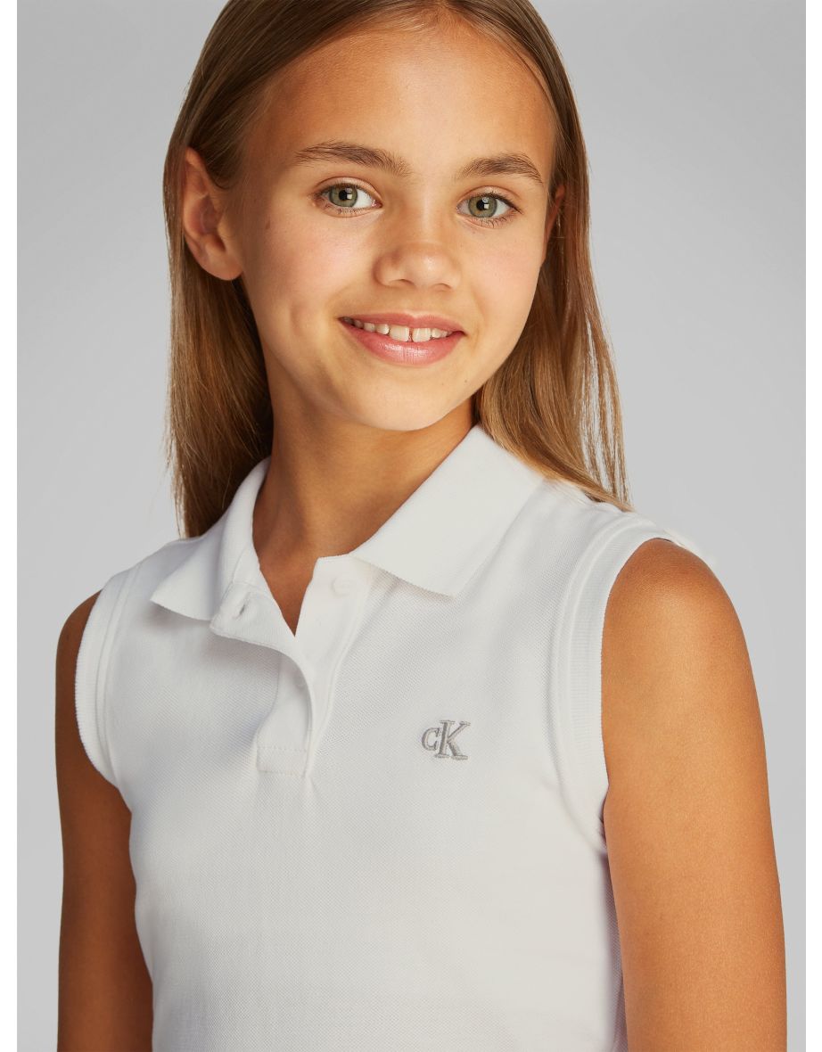 Girls Sleeveless Polo Dress in White - 3