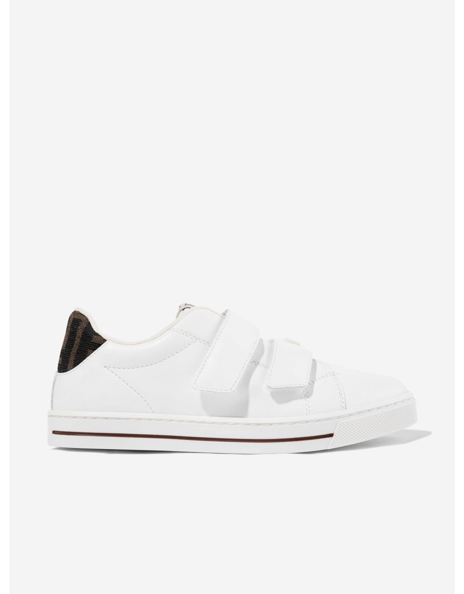 Kids Leather Velcro Strap Trainers in White