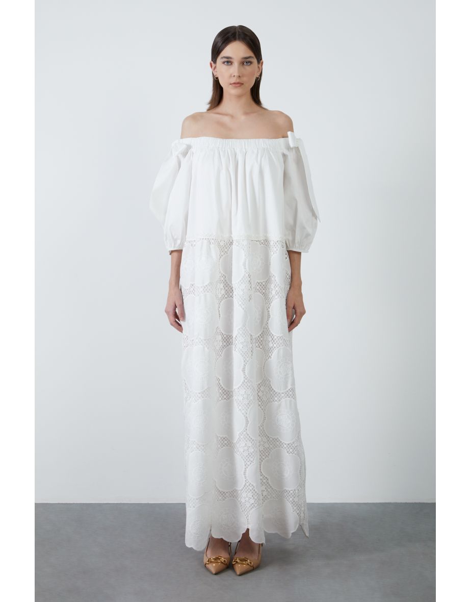 Detachable Lace White Dress with Madonna Collar