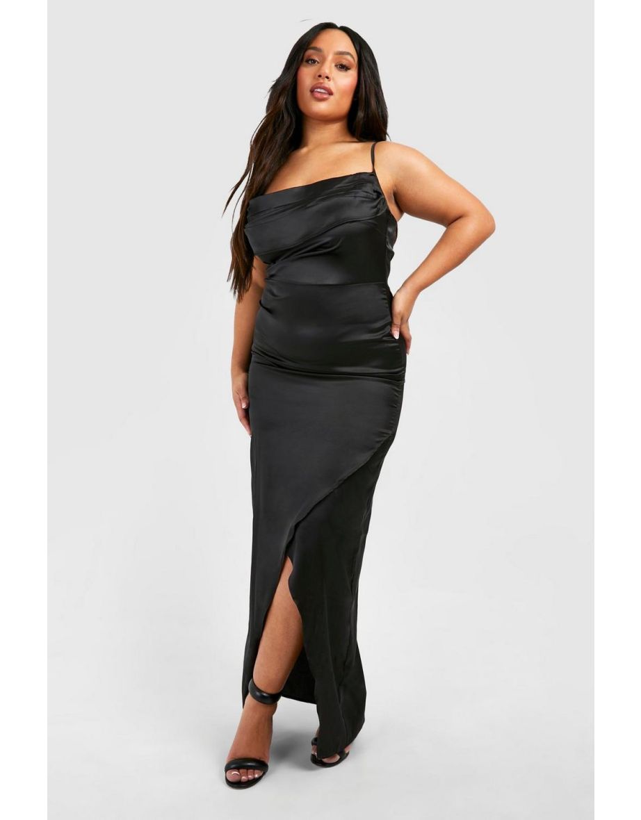 Plus Cowl Neck Strappy Maxi Slip Dress - black