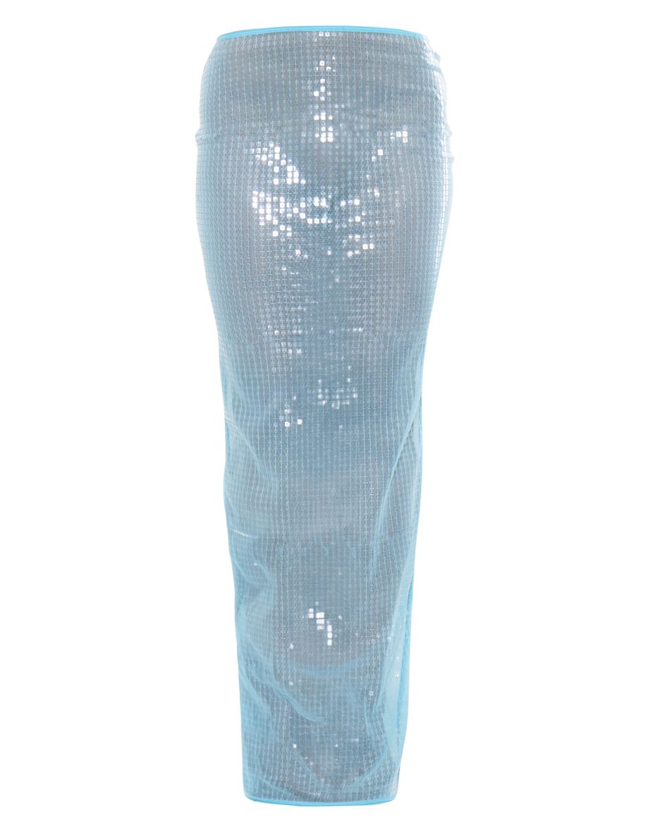 Aqua Sheer Sequin Split Back Maxi Skirt - 4