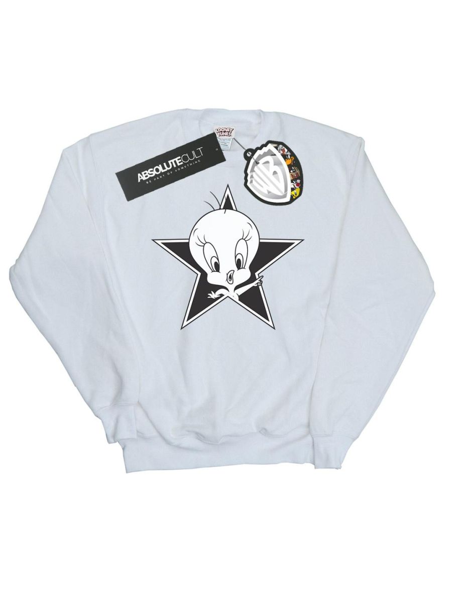 Looney Tunes Girls Tweety Pie Mono Star Sweatshirt - White