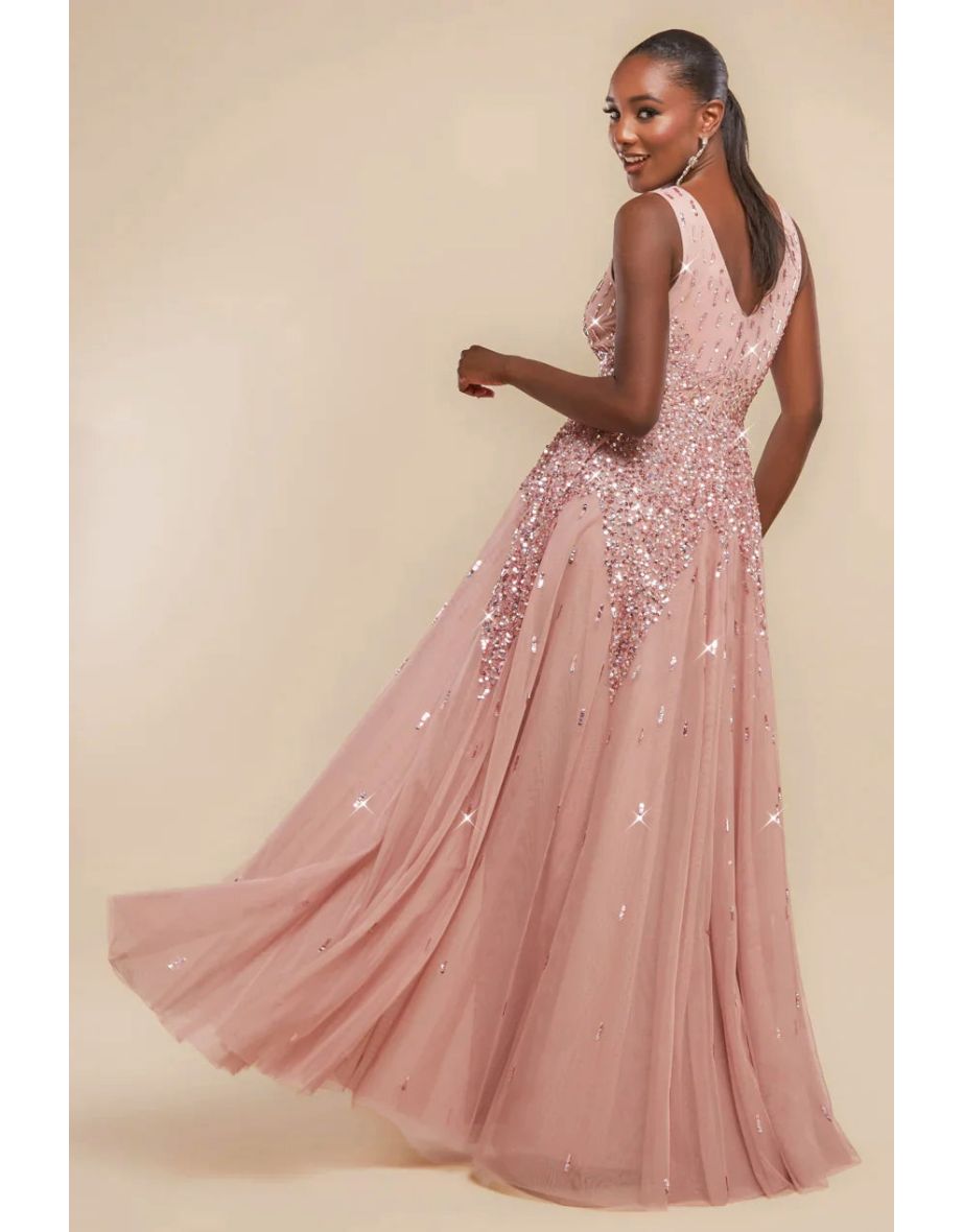 Goddiva Sunray Sequin A-Line Sleeveless Maxi Dress - Blush Pink - 3