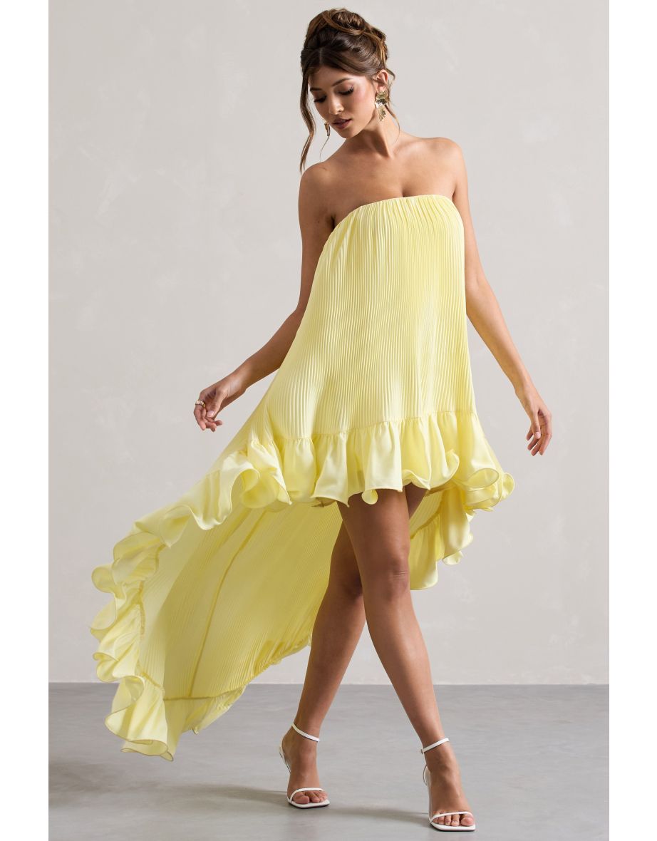 Whistler | Lemon Chiffon Bandeau High-Low Ruffled Maxi Dress - 5
