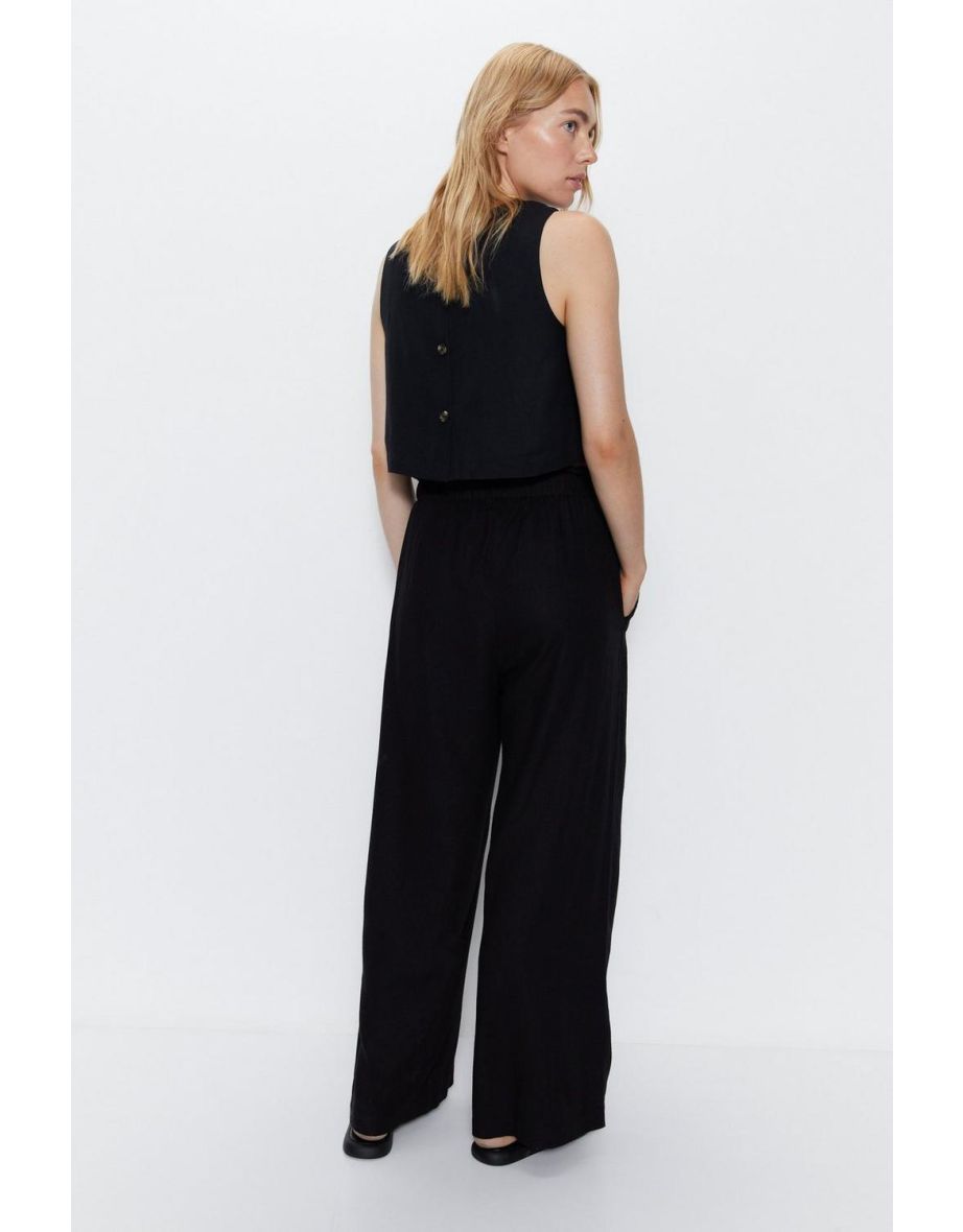 Linen Paper Bag Wide Leg Trousers - 3