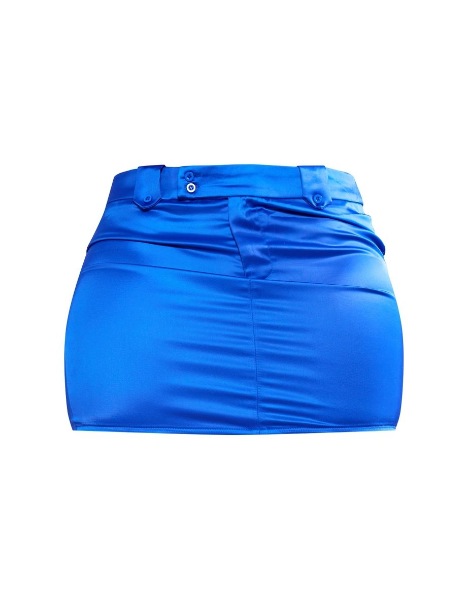Shape Blue Satin Button Detail Mini Skirt - 5