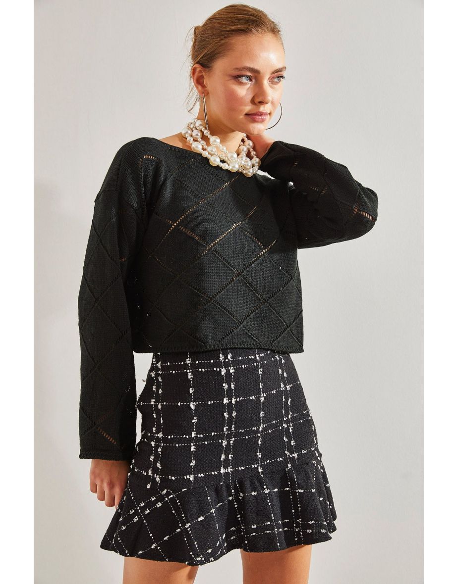 Women's Diamond Patterned Knitwear Sweater - 7