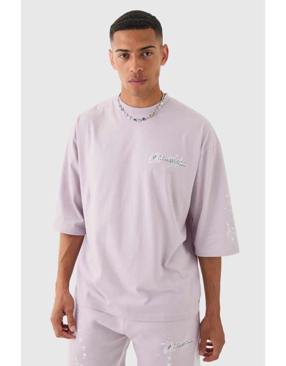 Oversized Half Sleeve Graffiti Paint Splatter T-shirt - lilac