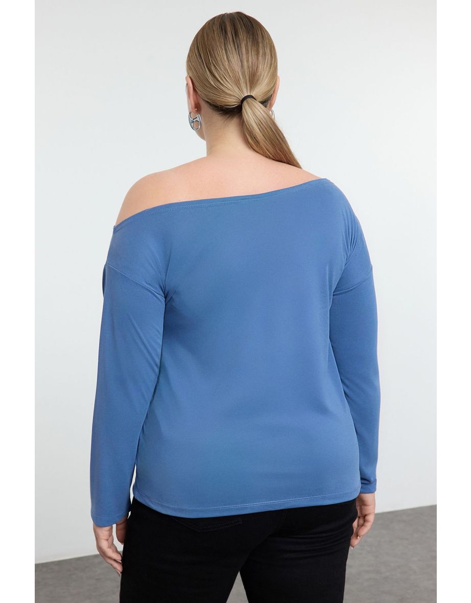 Indigo 100% Modal Fabric Boat Neck Relaxed/Comfortable Cut Knitted Blouse - 7