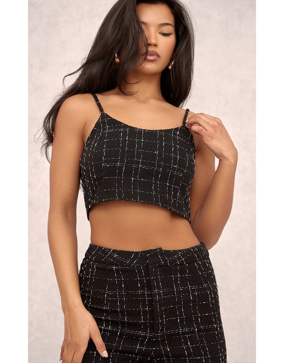 Black Boucle Strappy Scoop Neck Bralet