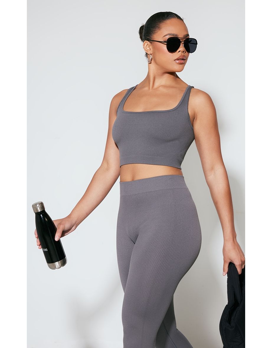 Charcoal Contour Rib Sleeveless Crop Top