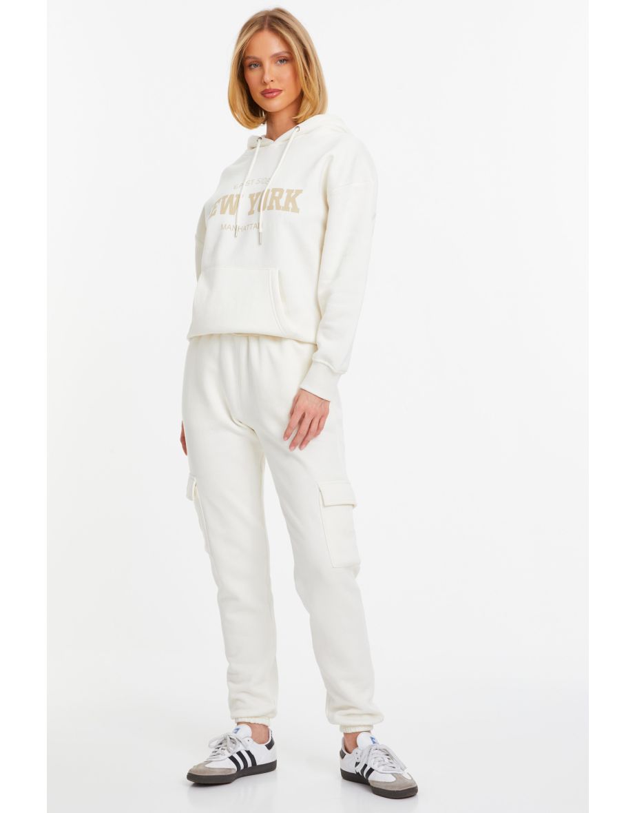 Cream Fleece 'New York' Oversized Hoodie - 3
