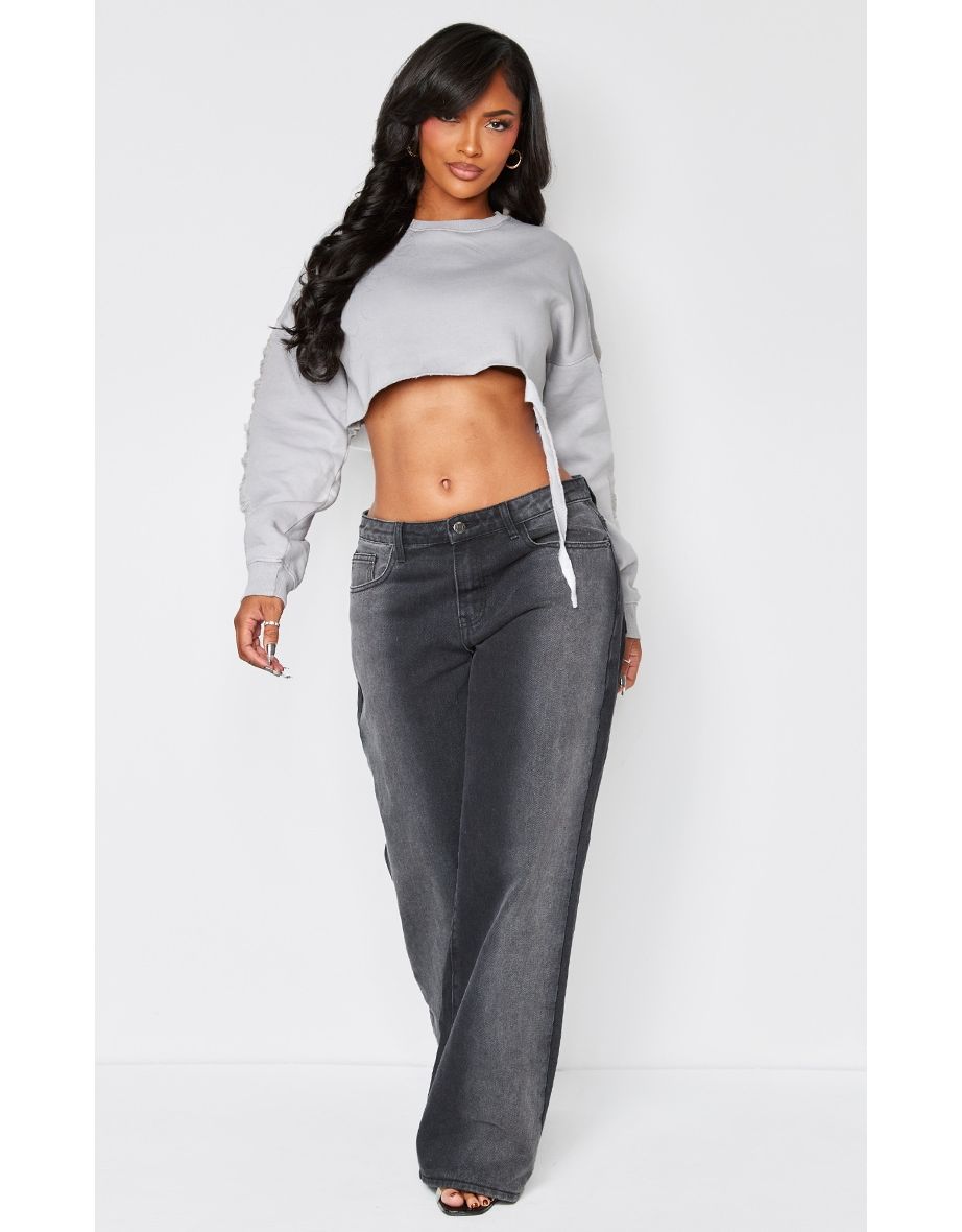 Shop Shape Grey Marl Extreme Cropped Distressed Sweater Online in Qatar VogaCloset