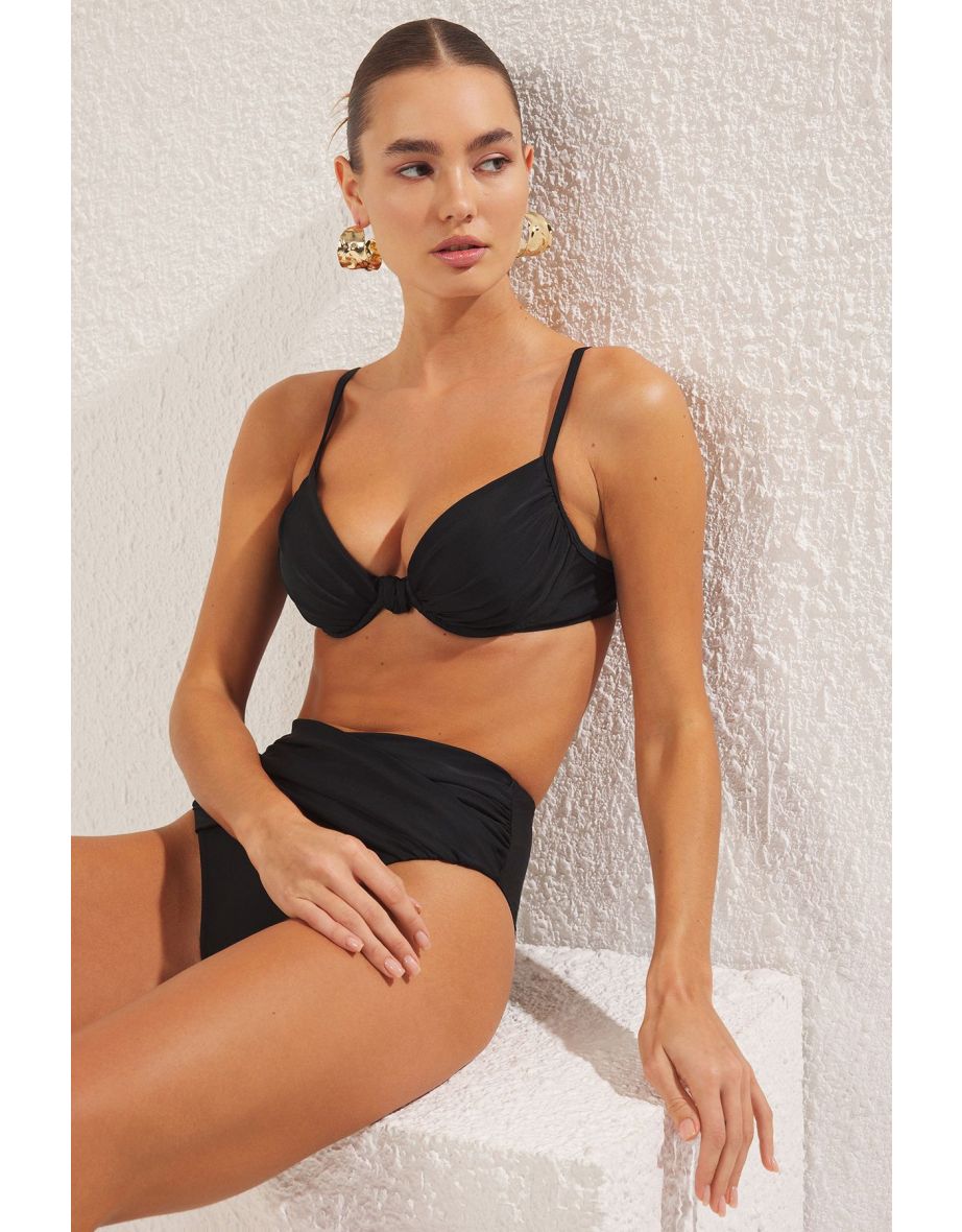 Black Balconette Draped Bikini Top