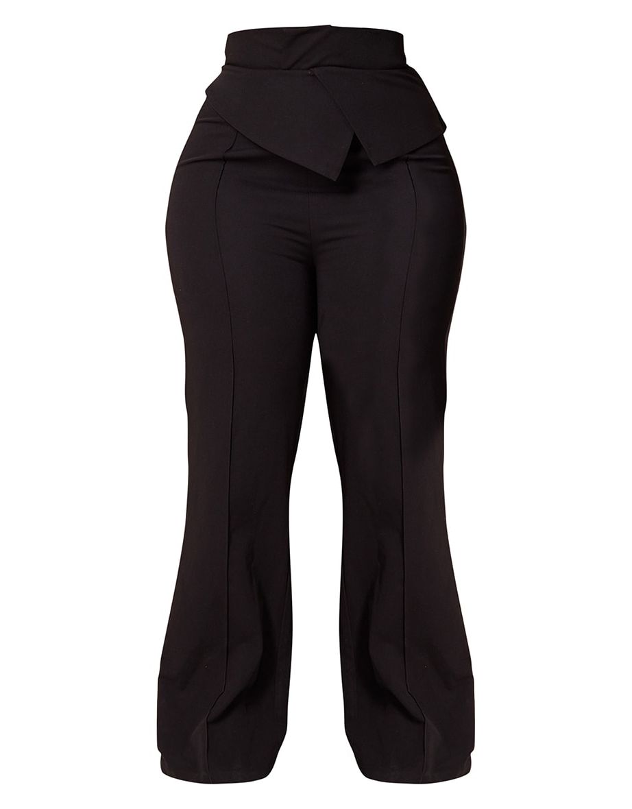 Plus Black Fold Over Waistband Flare Trousers - 4