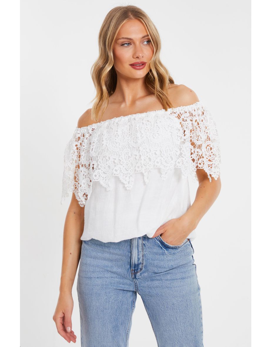 Cream Crochet Bardot Top