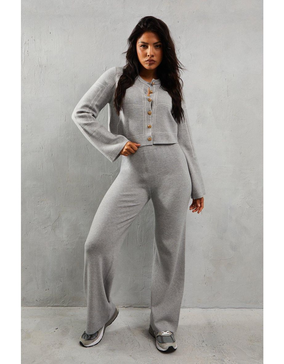 Knitted Rib Waistband Wide Leg Trouser