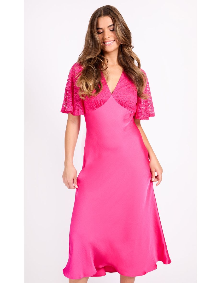Pink Lace Satin Midaxi Dress - 3