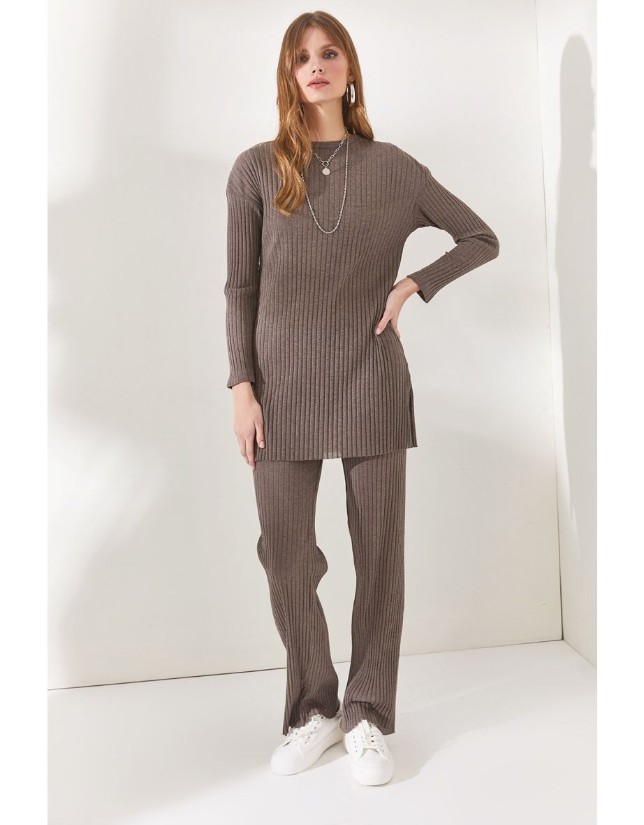 Women's Mink Top, Slit Blouse Bottom Palazzo, Corduroy Suit