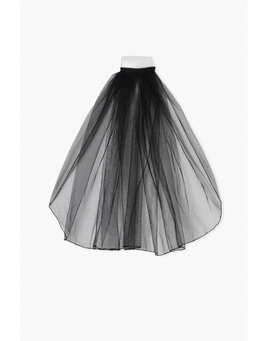 Black Halloween Mesh Veil Headband - black