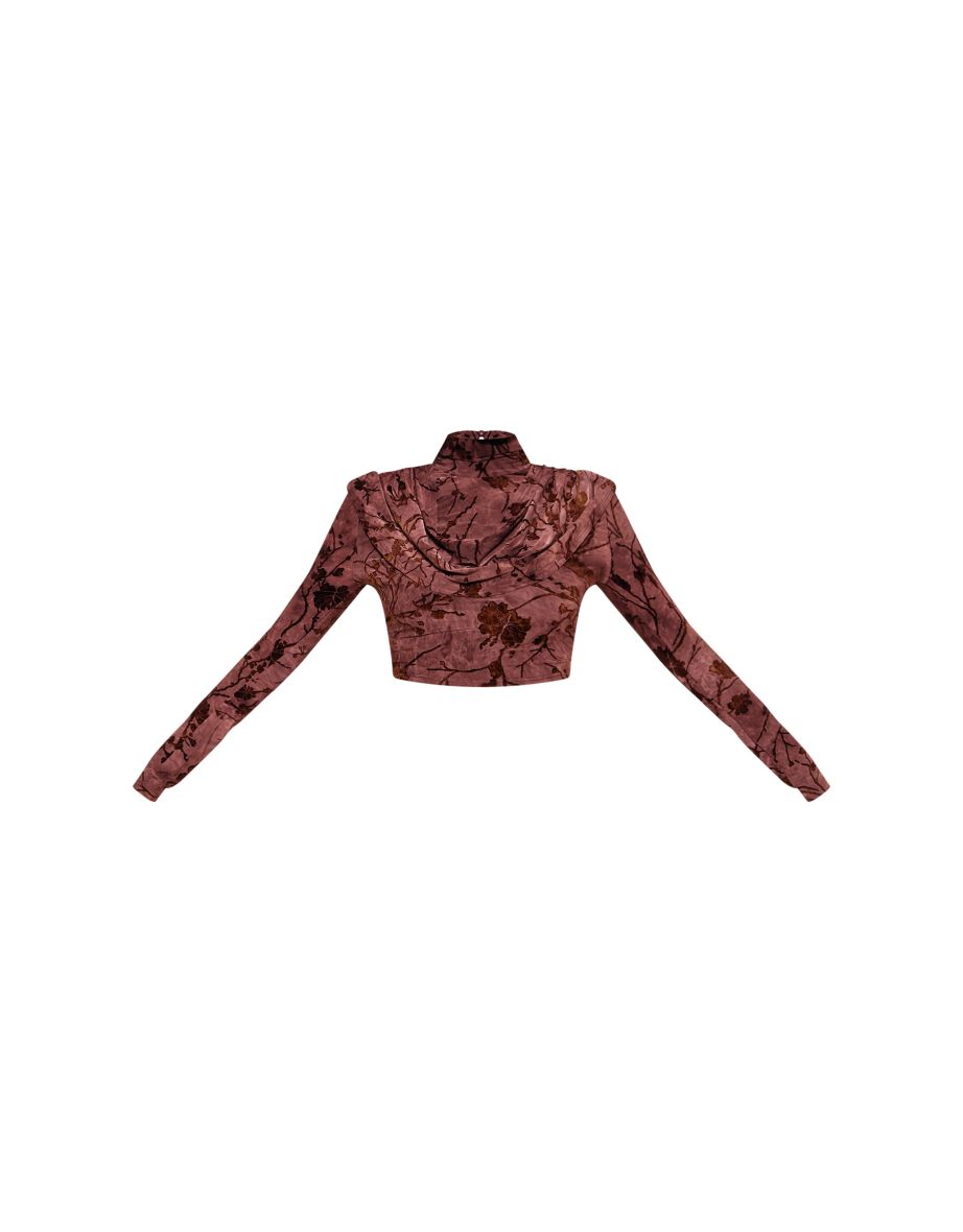 Brown Devore High Neck Drape Crop Top - 4