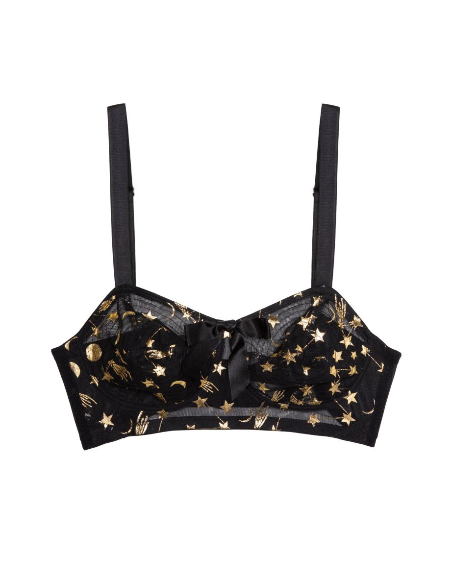 Solar Black and Gold Cosmic Print Bullet Bra - 5