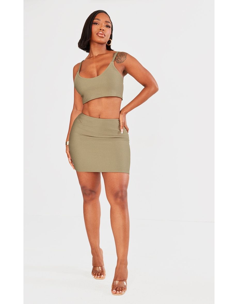 Shape Olive Low Rise Ribbed Mini Skirt